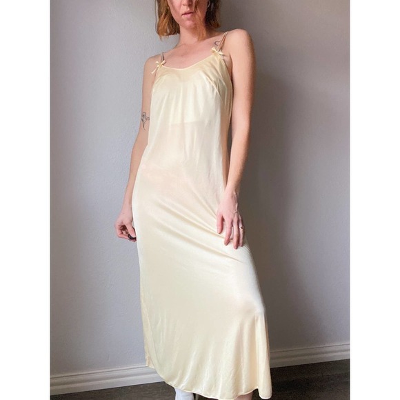 Vintage Yellow Bow Embellished Maxi Slip Dress - Picture 1 of 5